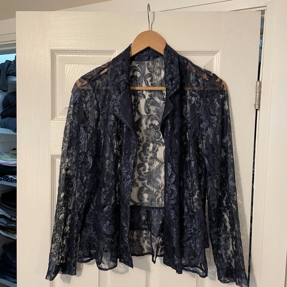 women lace jacket /blouse - navy color - size 12 - Picture 2 of 6